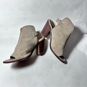 Frye Ash Suede Slingback Open Toe Stacked Heel Women 6.5 Beige Tan 4015 34713343